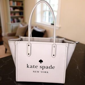 Kate Spade NWT Ella Tote Genuine Pebbled Leather,offwhite Large spacious,zip top